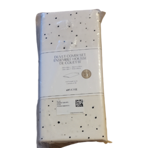 H&M Home Duvet Cover & Pillowcase TWIN Set Cream w/Black Polka Dots NIP